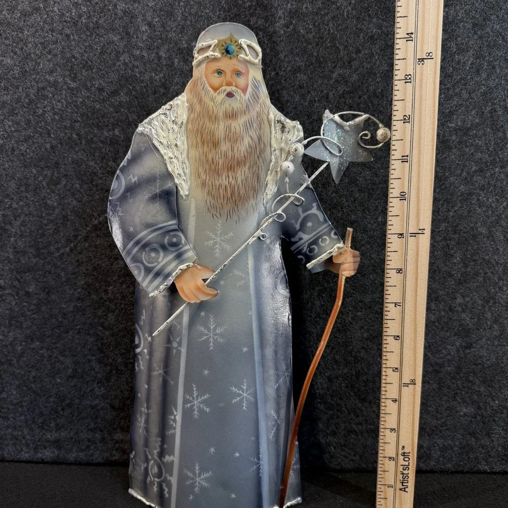 1997 Enesco Museum of American Folk Art Tin‎ Santa Figure Christmas Decor Blue